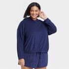 Women's Plus Size Long Sleeve Terry Hooded Shirt - Ava & Viv Navy X, Blue