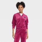 Women's Marvel Wakanda Forever Velour Graphic Zip-up Hoodie - Berry Red