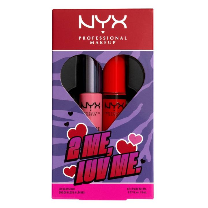 Nyx Professional Makeup 2 Me, Luv Me Valentines Butter Lip Gloss - Nude Pink/warm Red - 2pk/0.54 Fl Oz