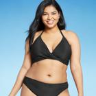 Women's Lightly Lined Ribbed Wrap-front Bikini Top - Shade & Shore Black