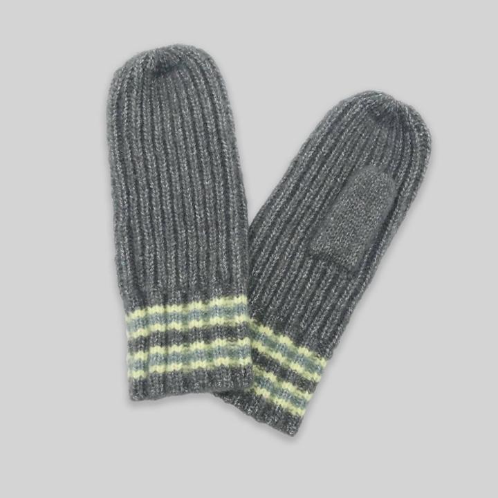 Women's Striped Cuff Mitten - A New Day Gray