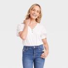 Women's Short Sleeve Henley Tunic T-shirt - Knox Rose White
