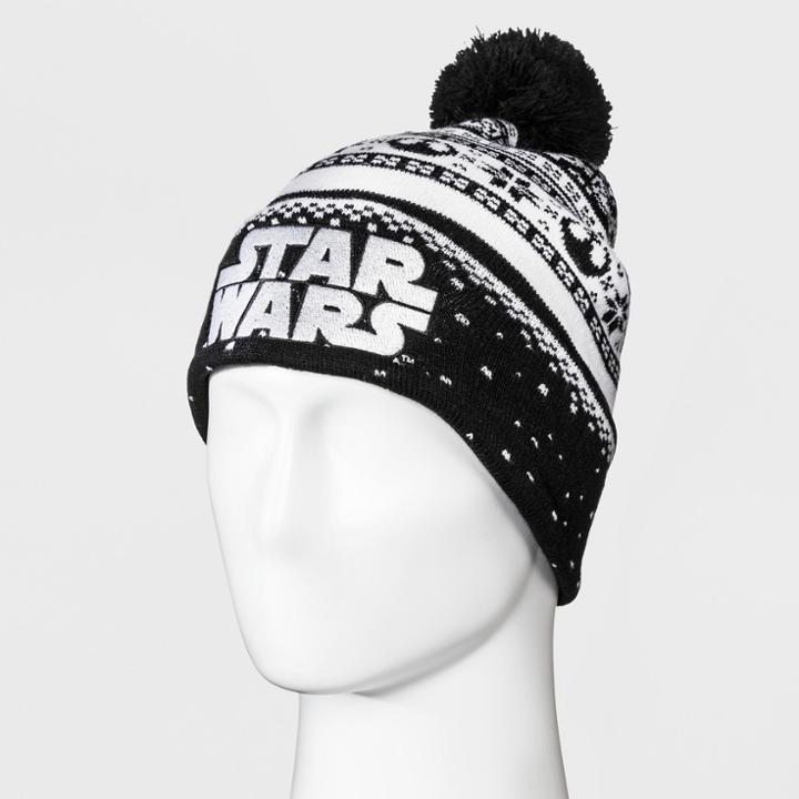 Men's Star Wars Embroidered Cuff Knit Pom Beanie - Black