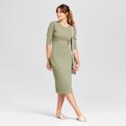 Women's Heathered Cinched Waist Dress - A New Day Olive (green)