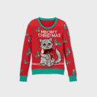 Well Worn Girls' 'meowy Christmas' Pullover Sweater - Red