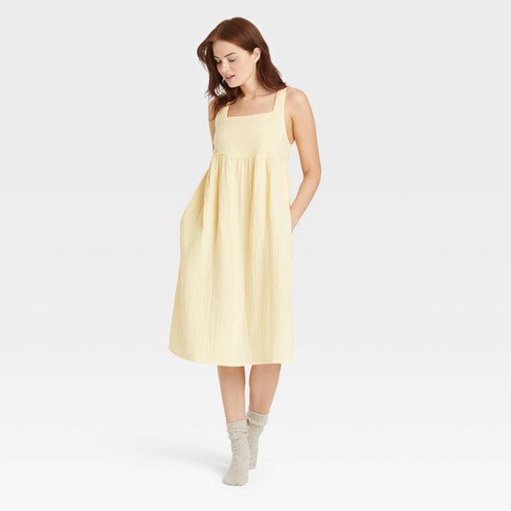 Women's 100% Cotton Nap Dress - Stars Above Yellow