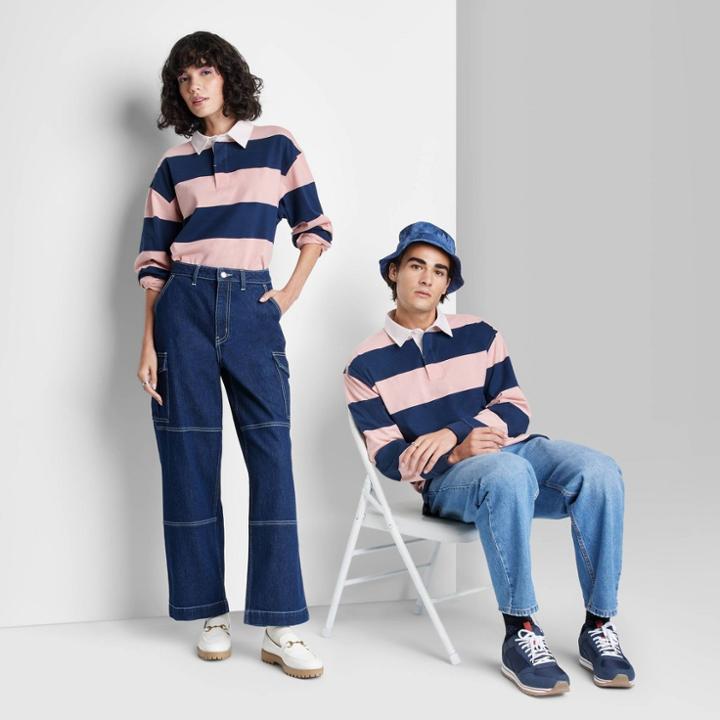 Adult Long Sleeve Rugby Polo Shirt - Original Use Pink/striped