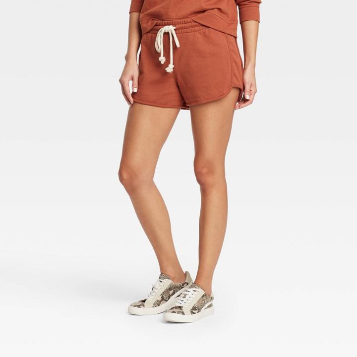 Women's Mid-rise French Terry Pull-on Shorts - Universal Thread Rust