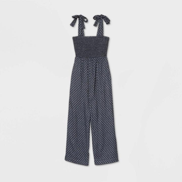 Women's Sleeveless Smocked Tie Strap Ankle Jumpsuit - Universal Thread Navy Xs, Women's, Blue