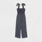 Women's Sleeveless Smocked Tie Strap Ankle Jumpsuit - Universal Thread Navy Xs, Women's, Blue