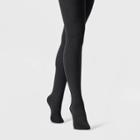 Women's Diamond Textured Fleece Lined Tights - A New Day Black