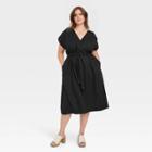 Women's Plus Size Short Sleeve Wrap Dress - Universal Thread Black