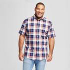 Men's Big & Tall Plaid Standard Fit Poplin Short Sleeve Button-down Shirt - Goodfellow & Co Peach (pink)