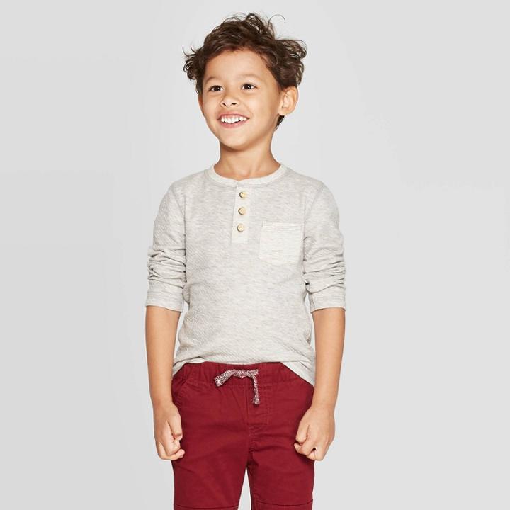 Toddler Boys' Specialty Double Knit Henley Long Sleeve T-shirt - Cat & Jack Gray