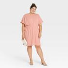 Women's Plus Size Short Sleeve Smocked Waist T-shirt Dress - A New Day Pink