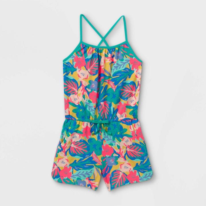 Girls' Printed Knit Sleeveless Romper - Cat & Jack Blue