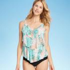 Women's Tiered Tankini Top - Aqua Green Snake Print S, Women's,