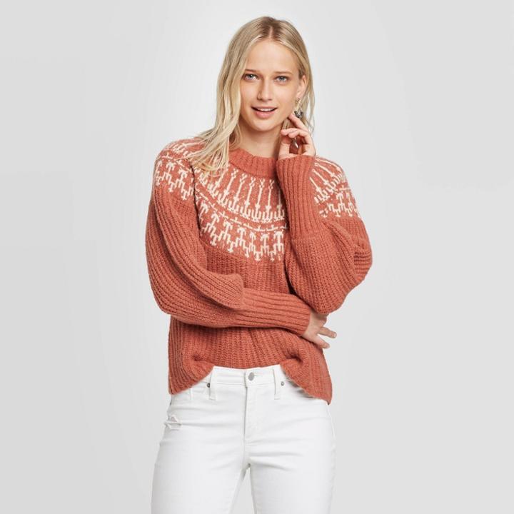 Women's Long Sleeve Crewneck Femme Pullover Sweater - Universal Thread Brown M, Women's,