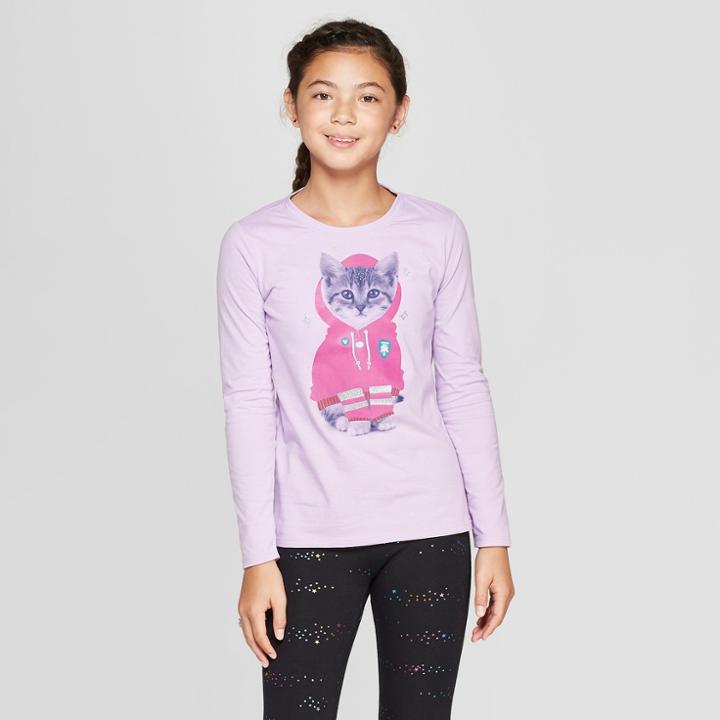 Girls' Long Sleeve Kitten Graphic T-shirt - Cat & Jack Purple