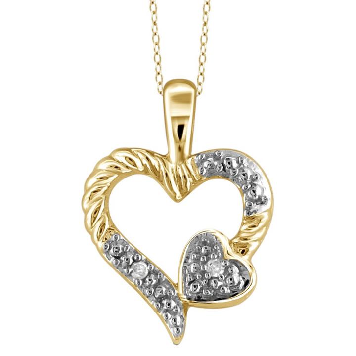 Target Women's Sterling Silver Round-cut White Diamond Pave Set Double Heart Pendant - Yellow