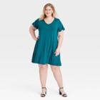 Women's Plus Size Flutter Sleeve Knit Dress - Ava & Viv Teal X, Blue