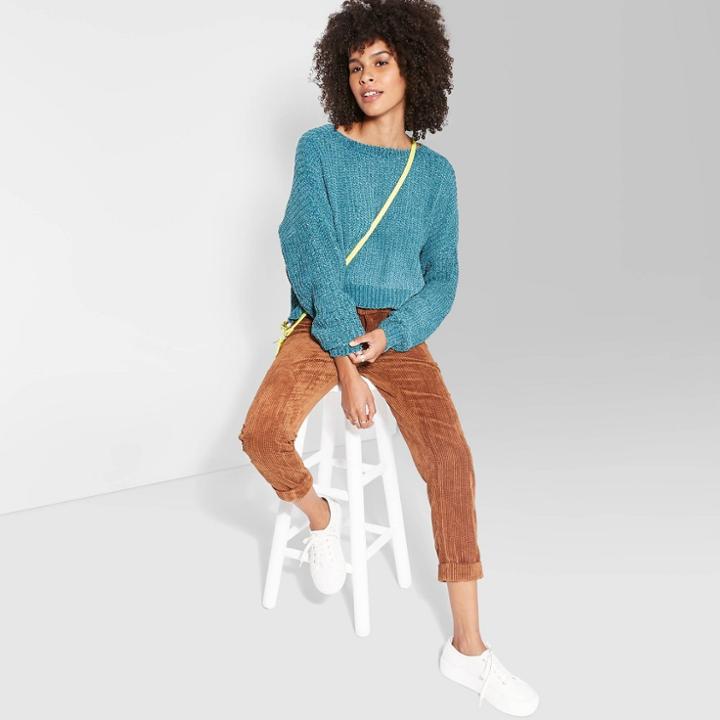 Women's Long Sleeve Crewneck Cropped Sweater - Wild Fable Zenith Teal Xs, Women's, Blue