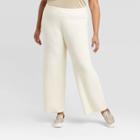 Women's Plus Size Wide Leg Ankle Length Sweater Pants - A New Day Tan 1x, Women's,