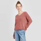 Women's Long Sleeve Crewneck Lace-up Back Chenille Pullover Sweater - Xhilaration Rose Xs, Women's, Pink