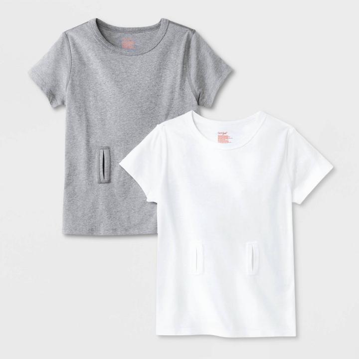 Kids' Adaptive 2pk Short Sleeve Undershirt With Abdominal Access - Cat & Jack Gray/white