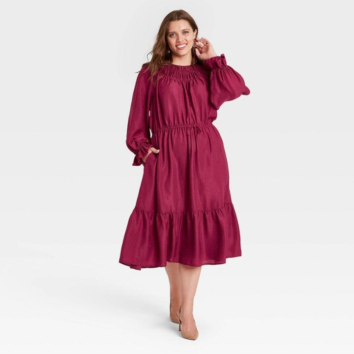 Women's Plus Size Long Sleeve Dress - A New Day Dark Pink