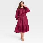 Women's Plus Size Long Sleeve Dress - A New Day Dark Pink