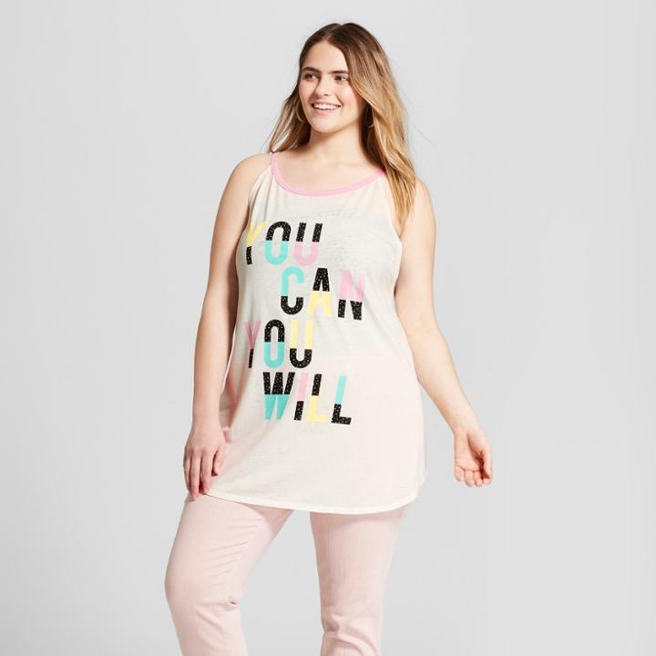 Women's Plus Size You Can You Will Halter Graphic Tank Top - Mighty Fine - White