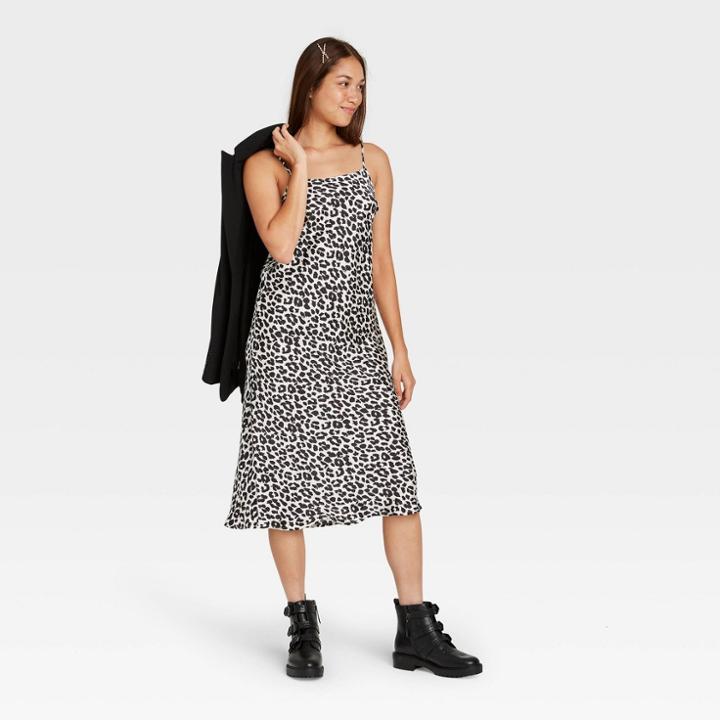 Women's Leopard Print Slip Dress - A New Day White