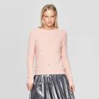 Women's Long Sleeve Embellished Crewneck Pullover Sweater - Who What Wear Peach Xs, Women's, Pink