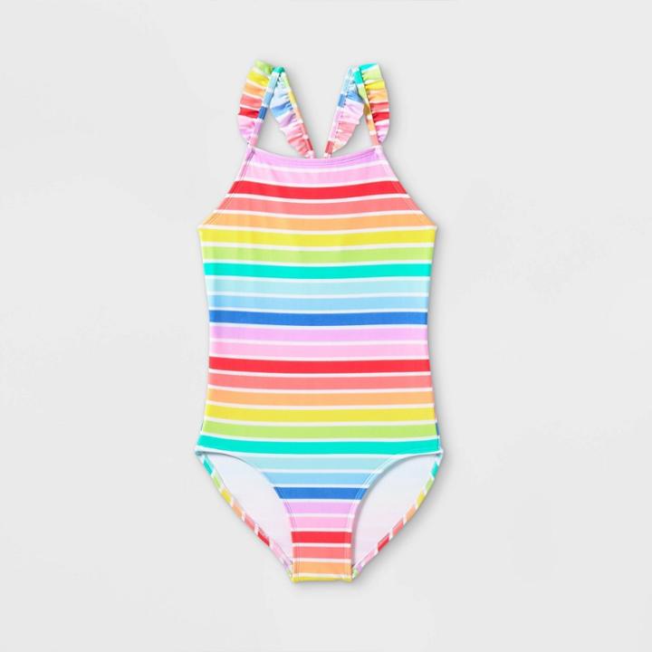 Girls' Rainbow Striped One Piece Swimsuit- Cat & Jack