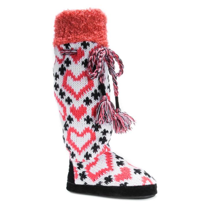 Women's Muk Luks Angie Fair Isle Heart Print Slipper Boots - Coral (pink) M(7-8),