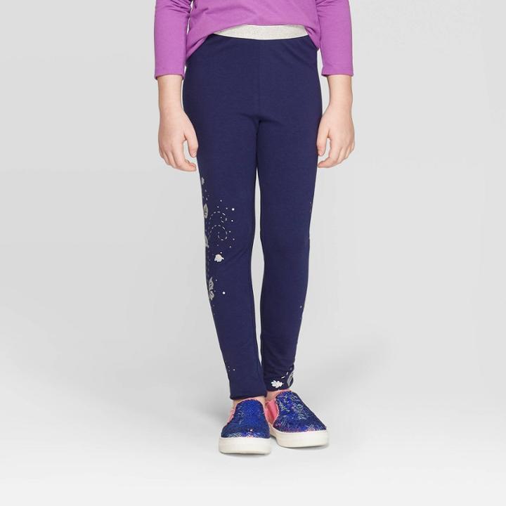 Disney Girls' Frozen Falling Leaves Leggings - Blue M, Girl's,