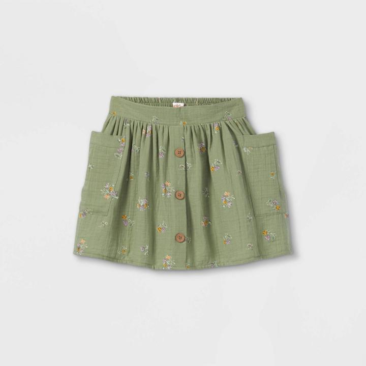 Girls' Button Detail Skirt - Cat & Jack Army Green