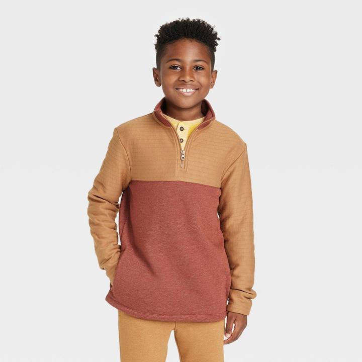 Boys' Quilted Quarter Zip Mock Neck Pullover - Cat & Jack Brown