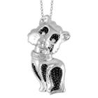 Target Women's Sterling Silver Accent Round-cut White Diamond Pave Set Cat Pendant - White