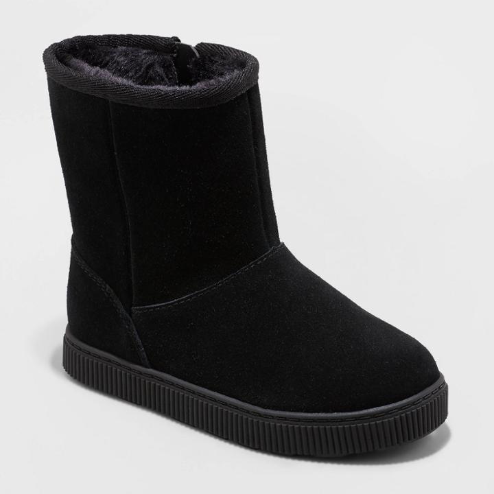 Toddler Girls' Cassidy Zipper Slip-on Shearling Style Winter Boots - Cat & Jack Black