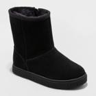 Toddler Girls' Cassidy Zipper Slip-on Shearling Style Winter Boots - Cat & Jack Black