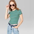 Target Women's Striped Short Sleeve Crewneck Lettuce Edge Baby T-shirt - Wild Fable Teal/ivory