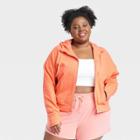 Women's Plus Size Ribbed Fleece Cropped Hooded Sweatshirt - All In Motion Coral Orange