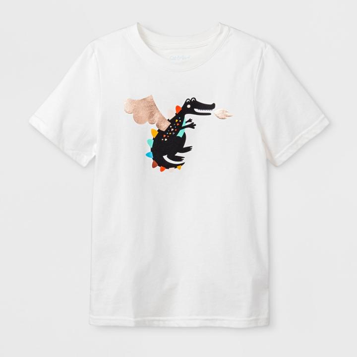 Kids' Short Sleeve Dragon Graphic T-shirt - Cat & Jack Almond Cream M, Kids Unisex, Yellow