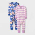 Baby Girls' 2pk Puppies Striped Snug Fit Pajama Romper - Cat & Jack Pink