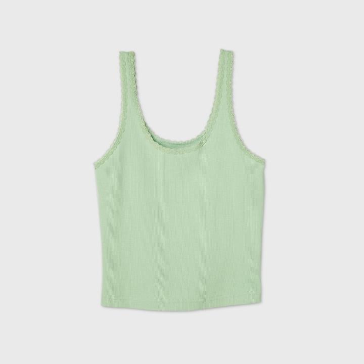 Women's Lace Trim Rib-knit Tank Top - Wild Fable Green