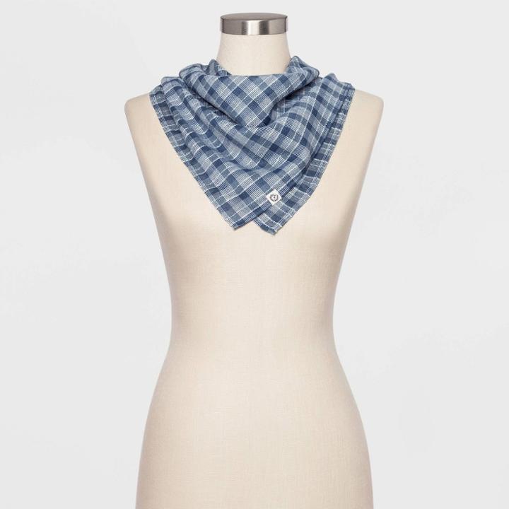 Women's Plaid Woven Embroidery Edge Bandana - Universal Thread Blue