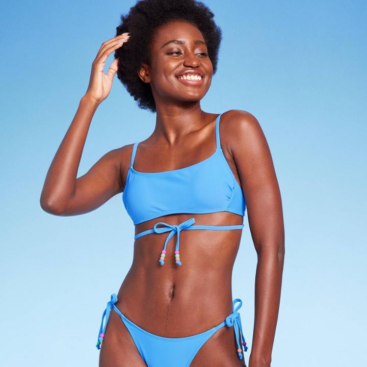 Women's Beaded Wrap Bralette Bikini Top - Wild Fable Bright Blue Xxs