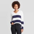 Women's Long Sleeve V-neck Eyelash Striped Pullover Sweater - Knox Rose Navy Xs, Women's, Blue